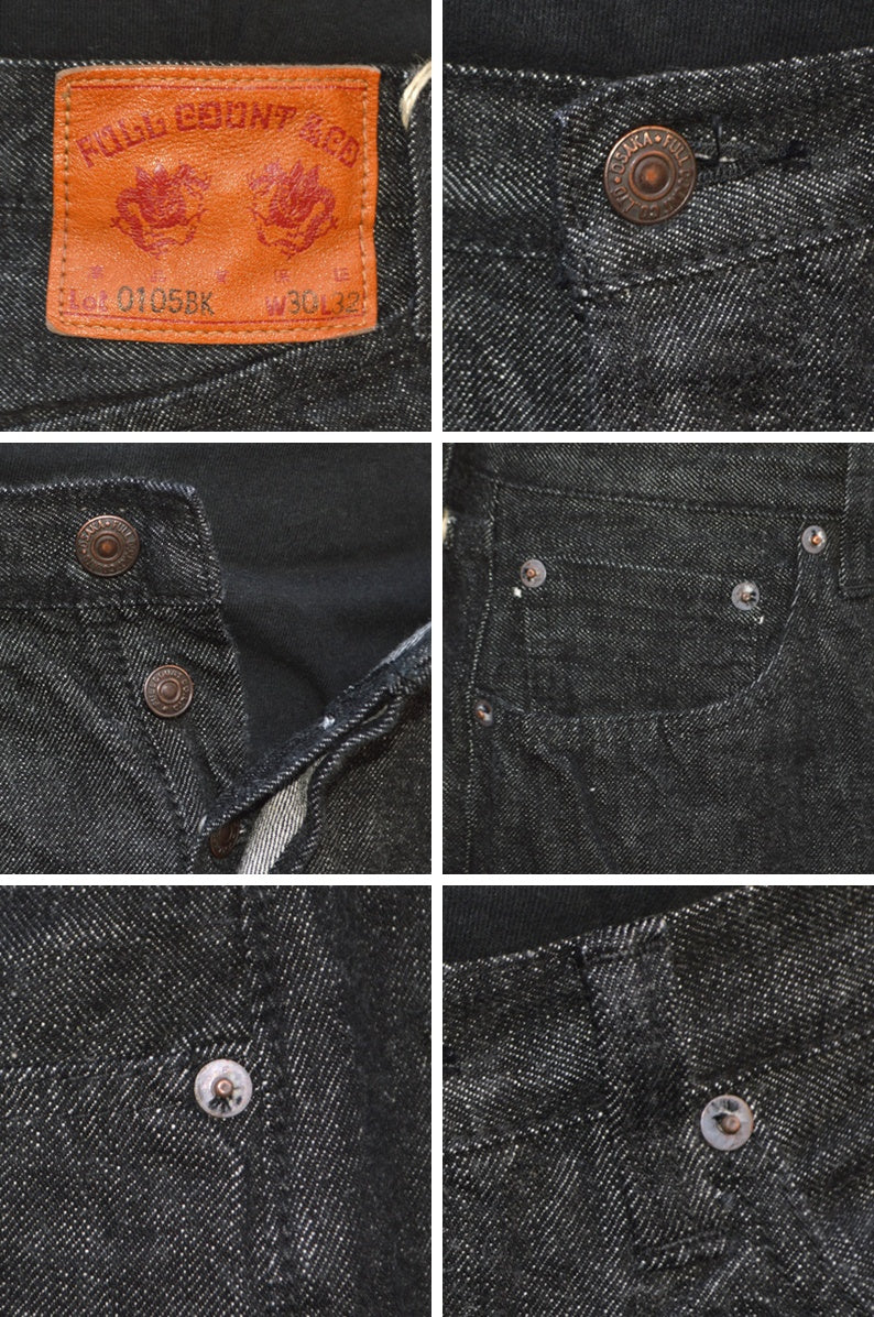 FULL COUNT "0105BK" Wide Black Selvedge Denim