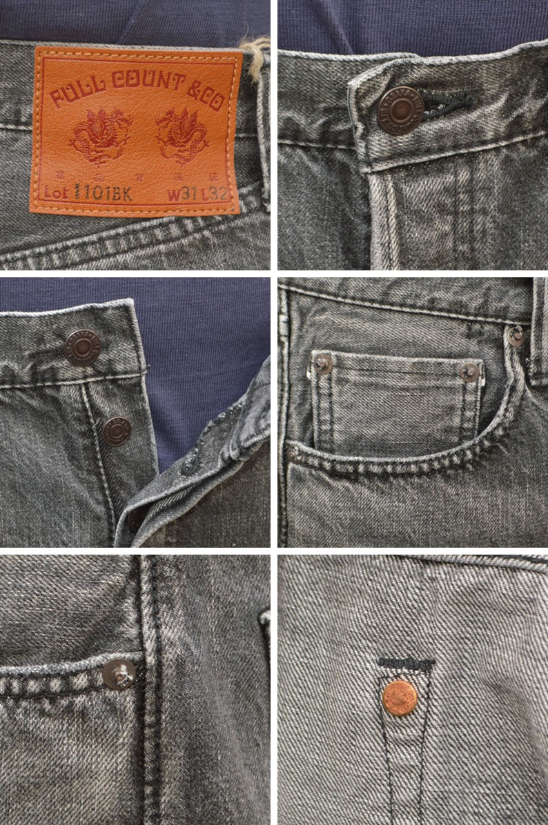 FULL COUNT "1101BKHW" Straight Black Denim Dartford