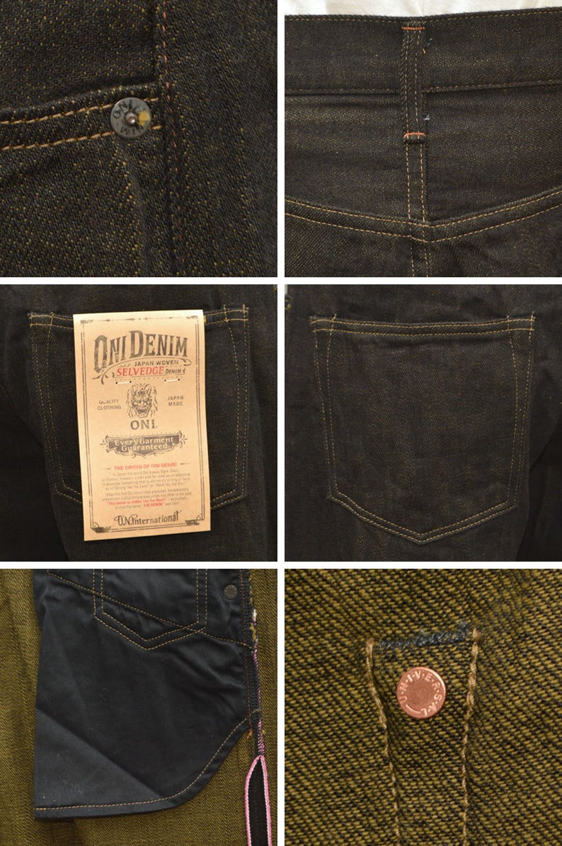 ONI DENIM "222 BKOL" 12oz Black × Olive Denim Super Wide Straight