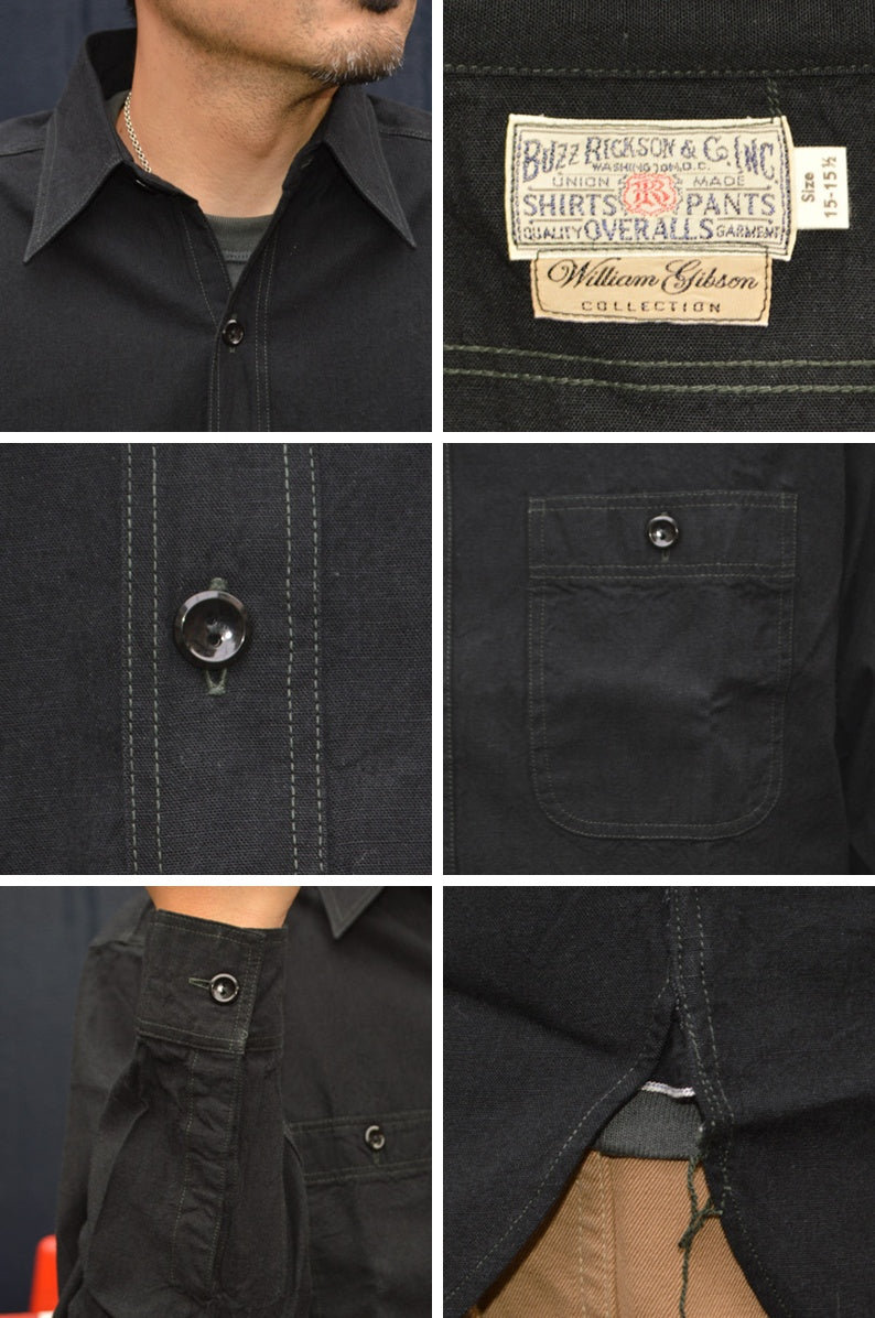 BUZZ RICKSON'S William Gibson Collection "BR29143" Black Chambray L/S Work Shirt
