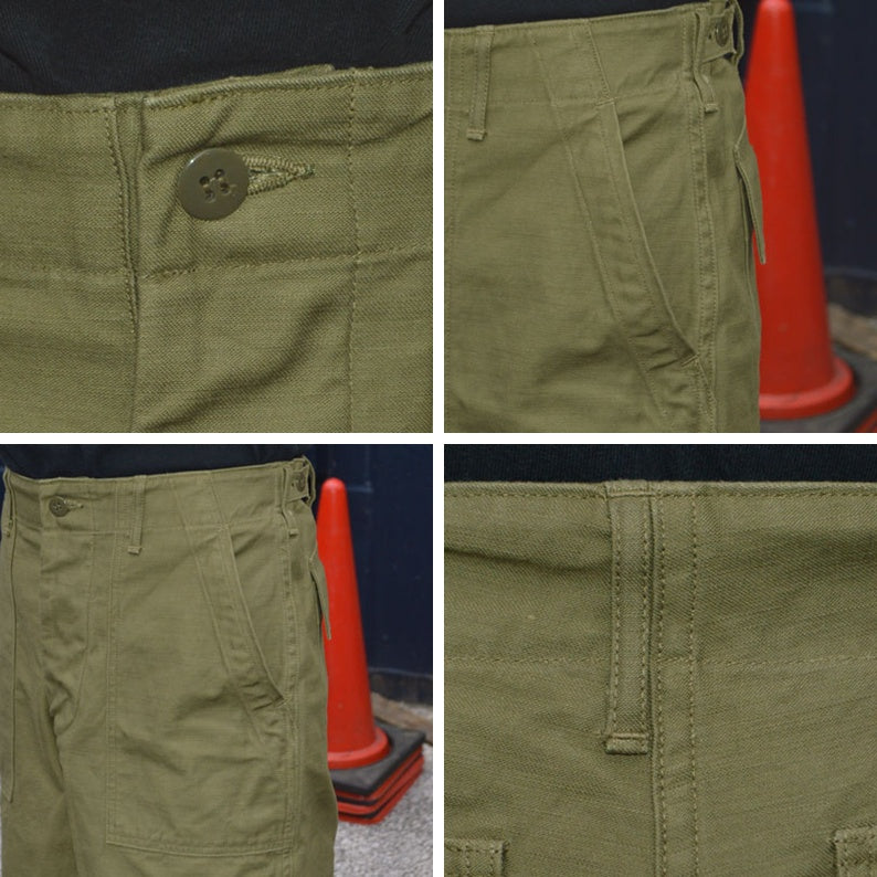 BUZZ RICKSON'S "BR51735" TROUSERS, MEN'S, COTTON SATEEN OLIVE GREEN QM SHADE 107, TYPE 1, CLASS SHORTS