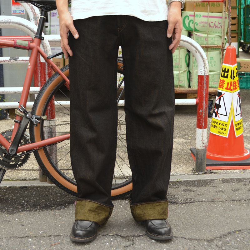 ONI DENIM "222 BKOL" 12oz Black × Olive Denim Super Wide Straight