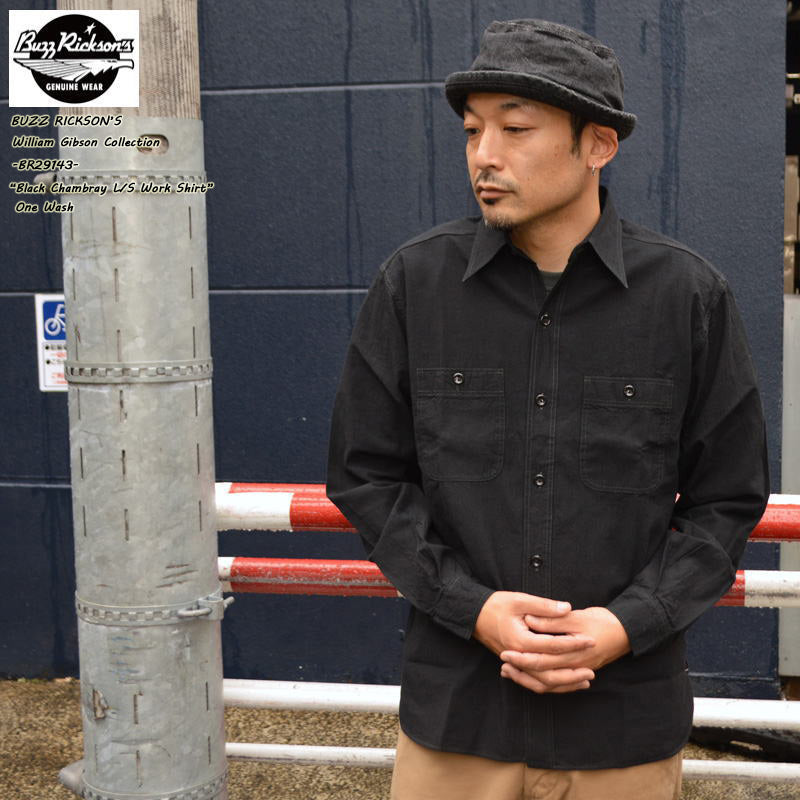 BUZZ RICKSON'S William Gibson Collection "BR29143" Black Chambray L/S Work Shirt