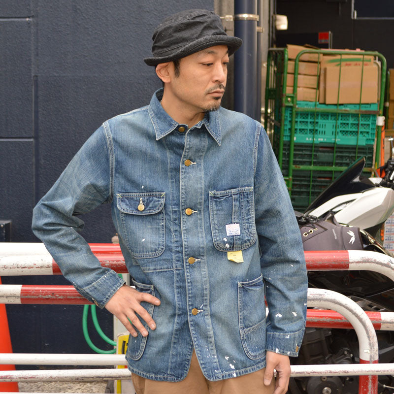 SUGAR CANE "SC15708" 11oz. Blue Denim Work Coat Aged Model