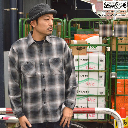 SUGAR CANE "SC29561" TWILL CHECK L/S WORK SHIRT