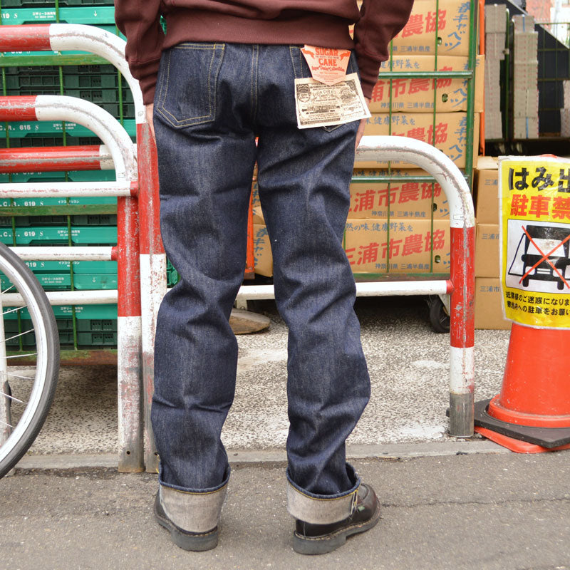SUGAR CANE "SC49001" Super “Denim” Collectibles #01 14oz. BLUE DENIM WAIST OVERALLS S1945 MODEL