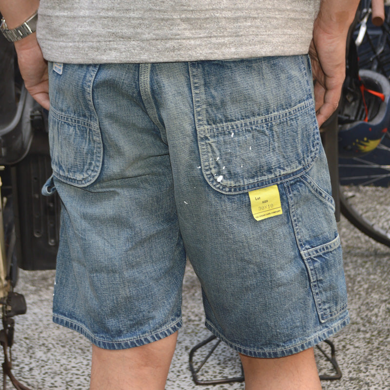 SUGAR CANE ”SC52568” 11oz. Blue Denim Work Shorts Aged Model