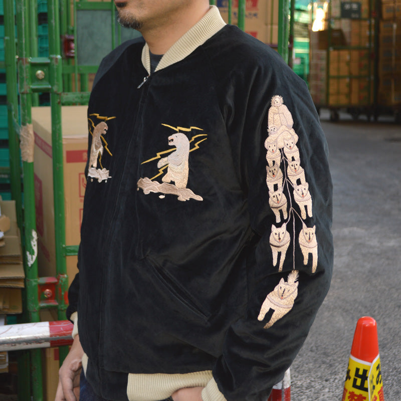 TAILOR TOYO "TT15792" Mid 1950s Style Velveteen Souvenir Jacket ”POLAR BEAR”×”ALASKA MAP”