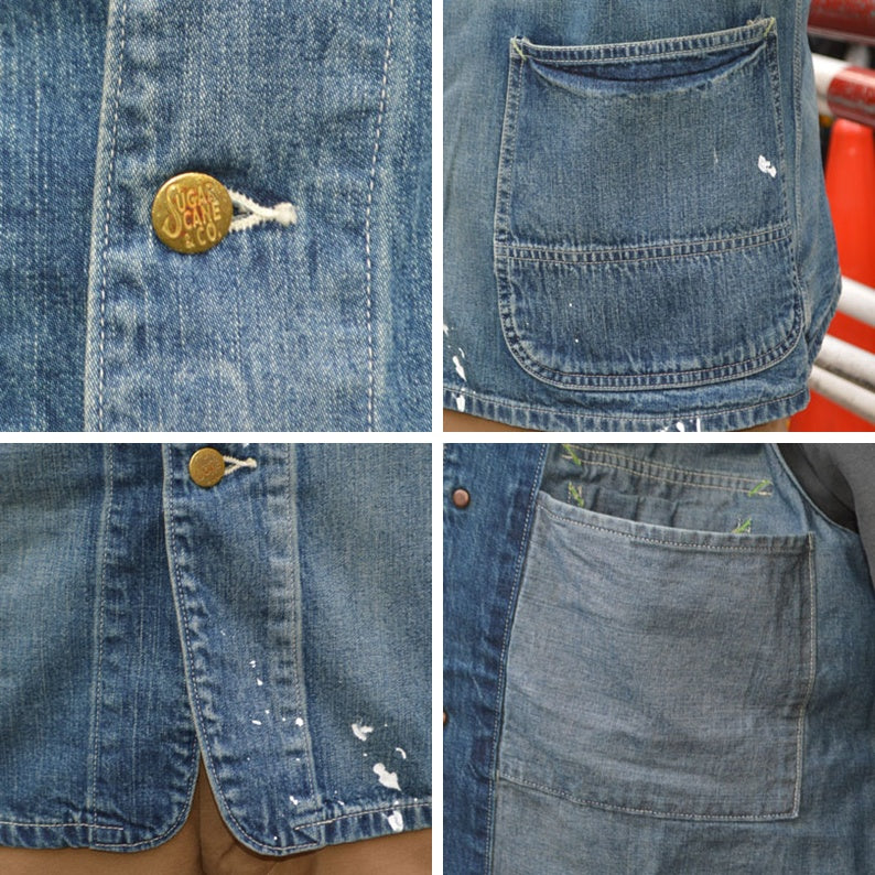 SUGAR CANE "SC15708" 11oz. Blue Denim Work Coat Aged Model