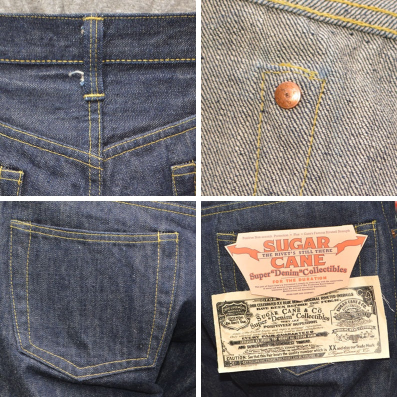 SUGAR CANE "SC49001" Super “Denim” Collectibles #01 14oz. BLUE DENIM WAIST OVERALLS S1945 MODEL