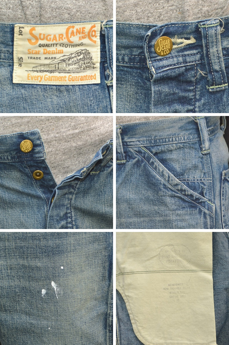 SUGAR CANE ”SC52568” 11oz. Blue Denim Work Shorts Aged Model