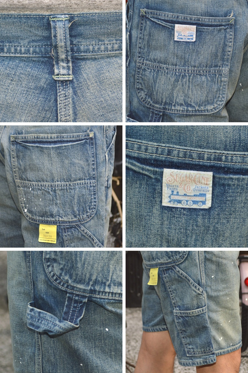 SUGAR CANE ”SC52568” 11oz. Blue Denim Work Shorts Aged Model