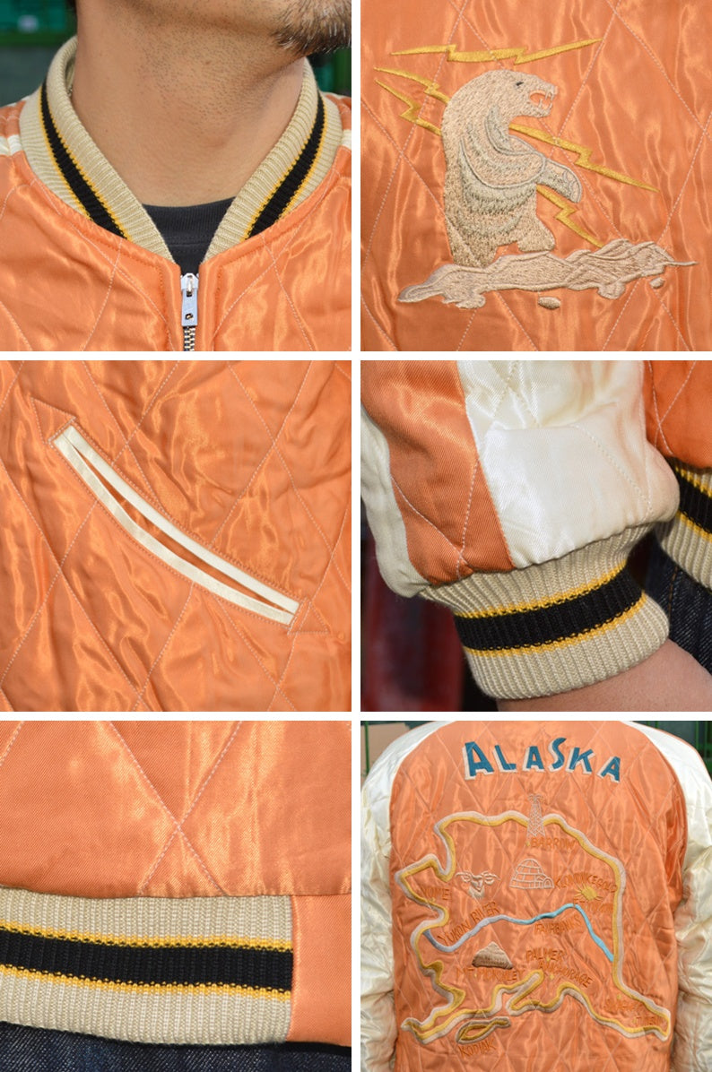 TAILOR TOYO "TT15792" Mid 1950s Style Velveteen Souvenir Jacket ”POLAR BEAR”×”ALASKA MAP”