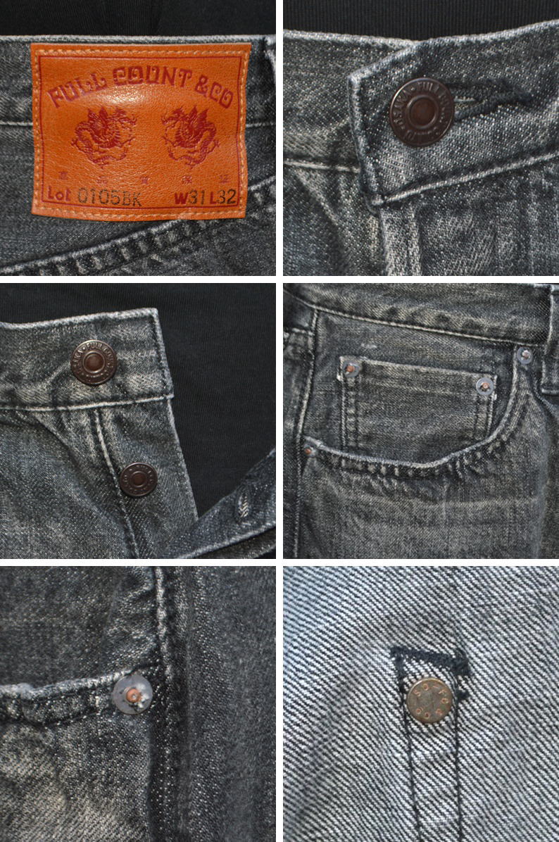 FULL COUNT "0105 BKHW" Wide Black Selvedge Denim Dartford