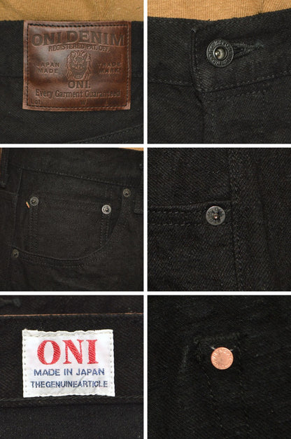 ONI DENIM "902CCD-BKBK" 15oz Crushed Concrete Denim Black×Black High Rize Relax Tapered