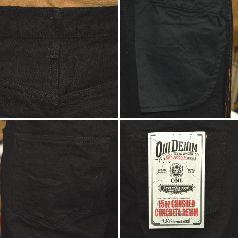 ONI DENIM "902CCD-BKBK" 15oz Crushed Concrete Denim Black×Black High Rize Relax Tapered