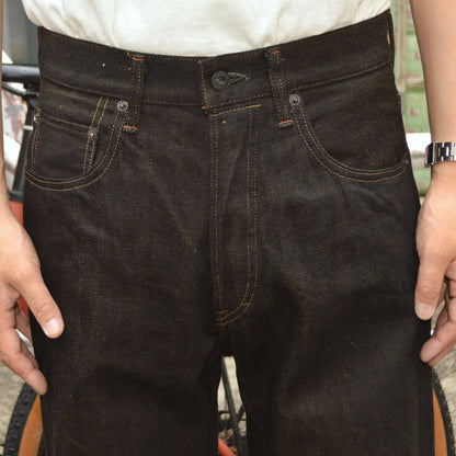 ONI DENIM "222 BKOL" 12oz Black × Olive Denim Super Wide Straight