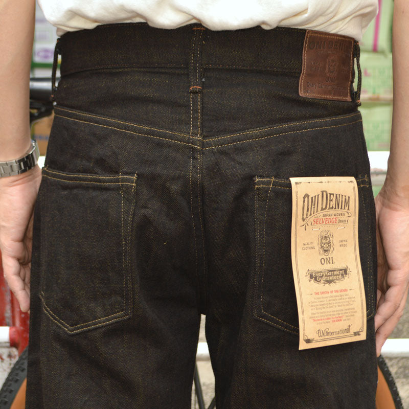 ONI DENIM "222 BKOL" 12oz Black × Olive Denim Super Wide Straight