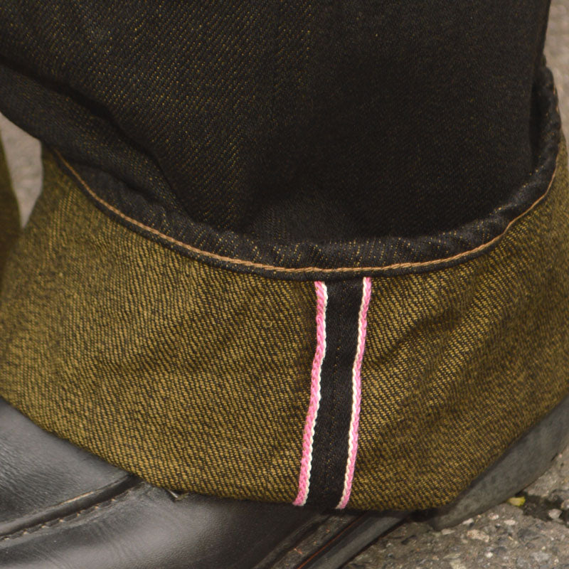 ONI DENIM "222 BKOL" 12oz Black × Olive Denim Super Wide Straight