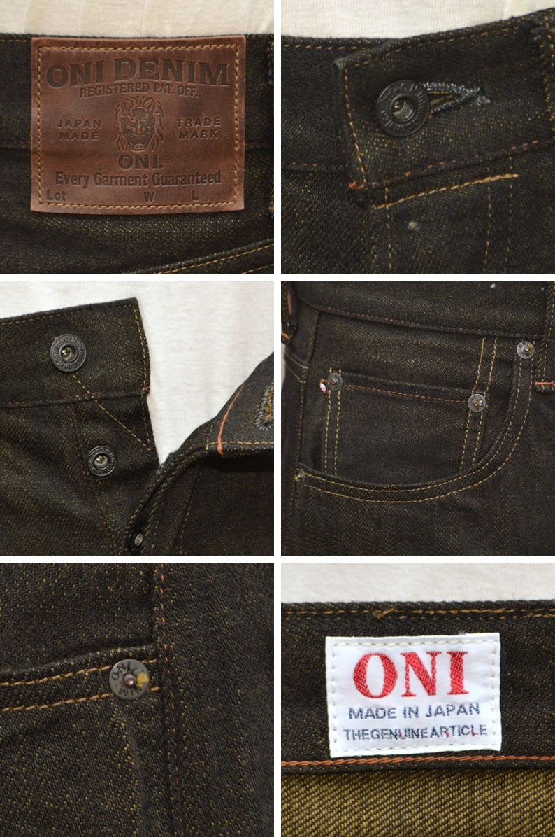 ONI DENIM "222 BKOL" 12oz Black × Olive Denim Super Wide Straight