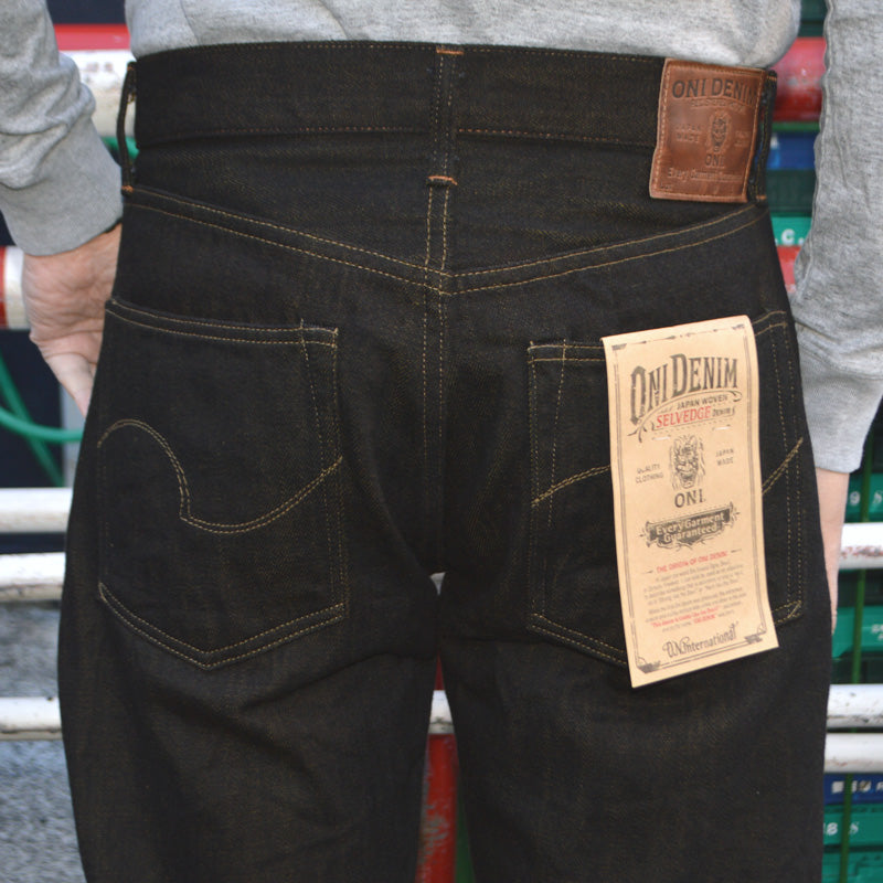 ONI DENIM "246 BKOL" 12oz Black × Olive Denim Neat Straight