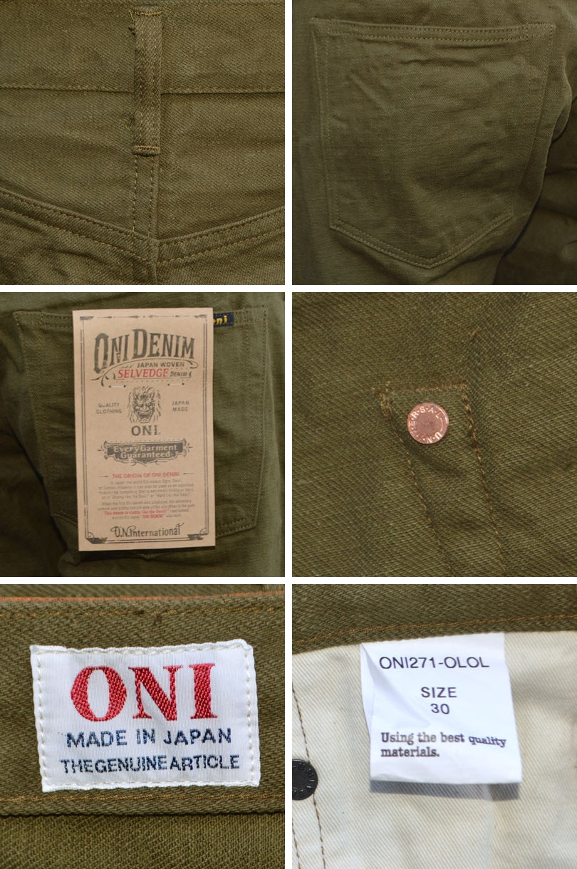 ONI DENIM、"246-OLOL"、12oz Selvedge Olive Denim Neat Straight