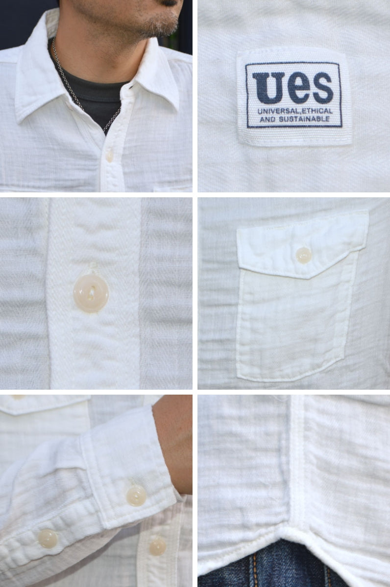 UES "502604" Herringbone Double Gauze Shirt White