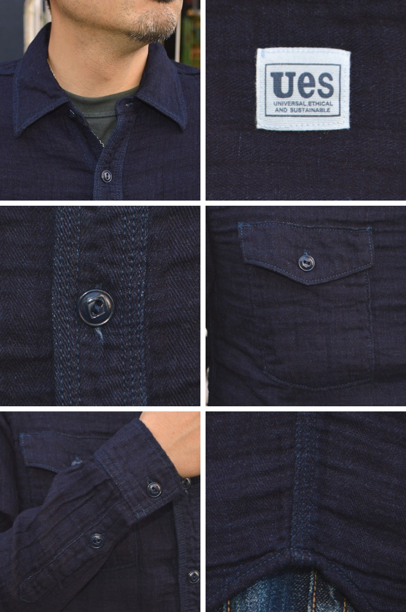 UES "502604-I" Herringbone Double Gauze Shirt Indigo