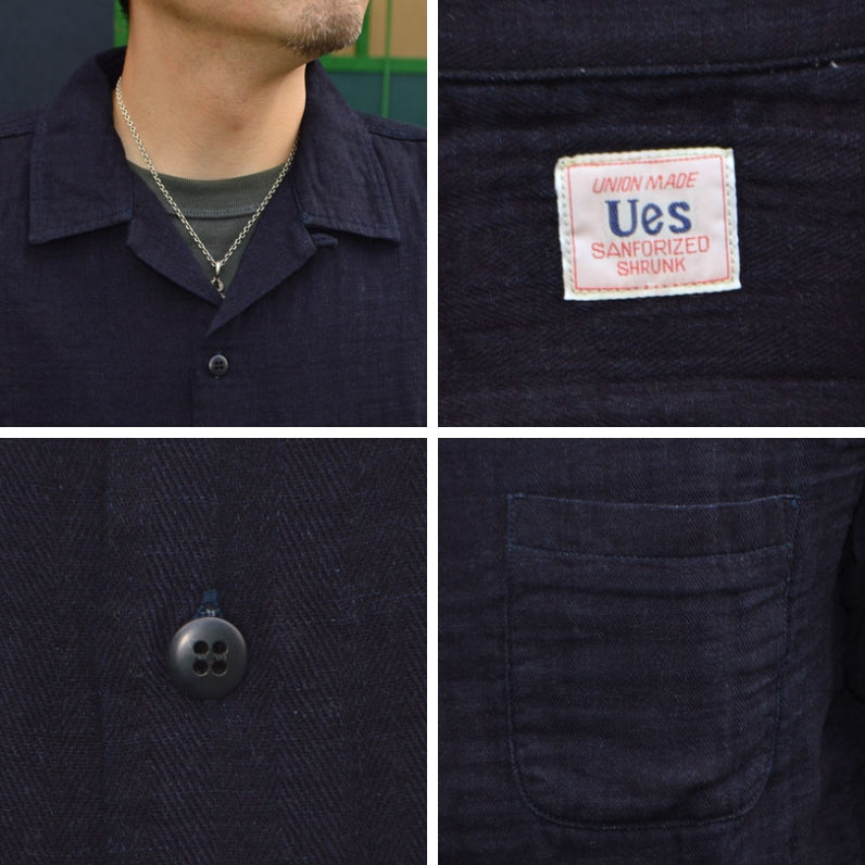 UES "552605-I" Herringbone Double Gauze Indigo S/S Shirt