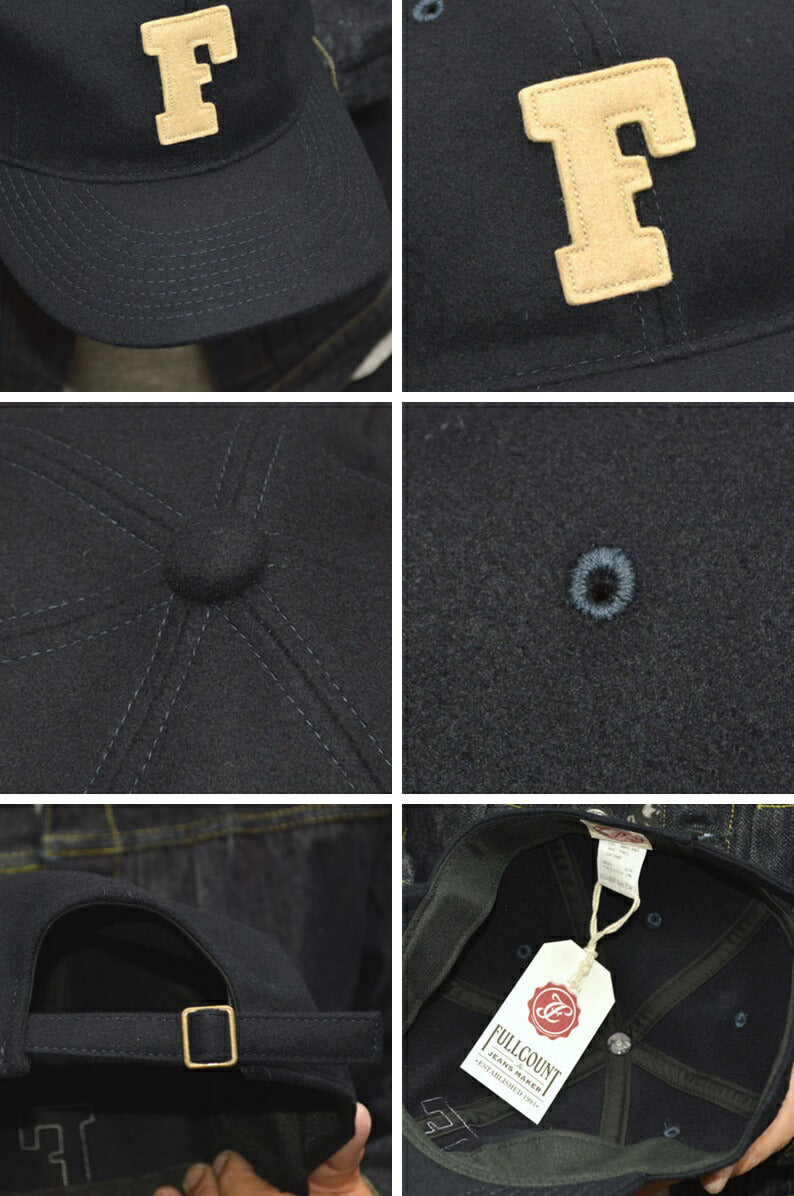 FULL COUNT ”6843-24B” 6Panel Melton Baseball 'F' Cap