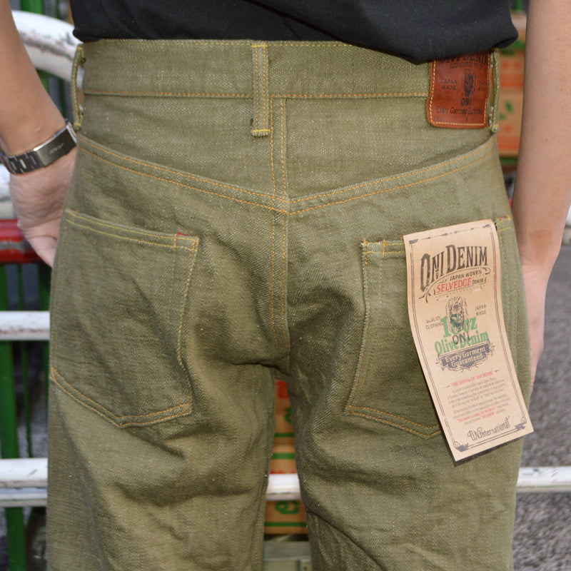 ONI DENIM "822-OLD18" 18oz Olive Denim Super Wide Tapered