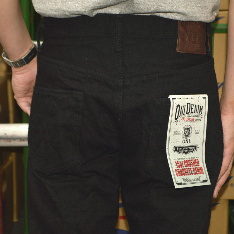 ONI DENIM "902CCD-BKBK" 15oz Crushed Concrete Denim Black×Black High Rize Relax Tapered