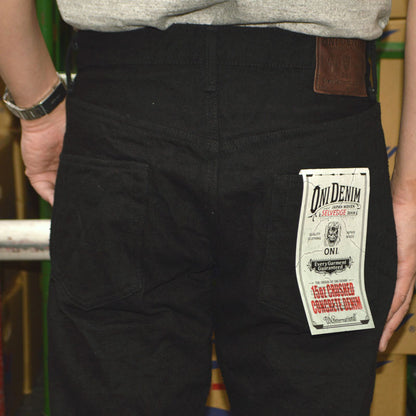 ONI DENIM "902CCD-BKBK" 15oz Crushed Concrete Denim Black×Black High Rize Relax Tapered