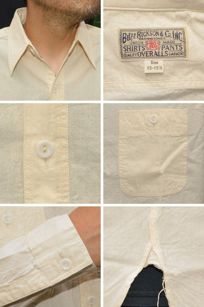 BUZZ RICKSON'S "BR25996" WHITE CHAMBRAY WORK SHIRT