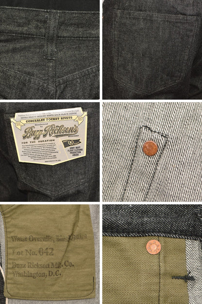 BUZZ RICKSON'S "BR43042" World War 2 Black Denim Waist Overalls