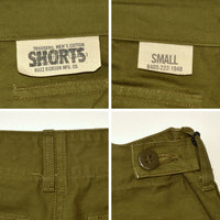 BUZZ RICKSON'S "BR51735" TROUSERS, MEN'S, COTTON SATEEN OLIVE GREEN QM SHADE 107, TYPE 1, CLASS SHORTS