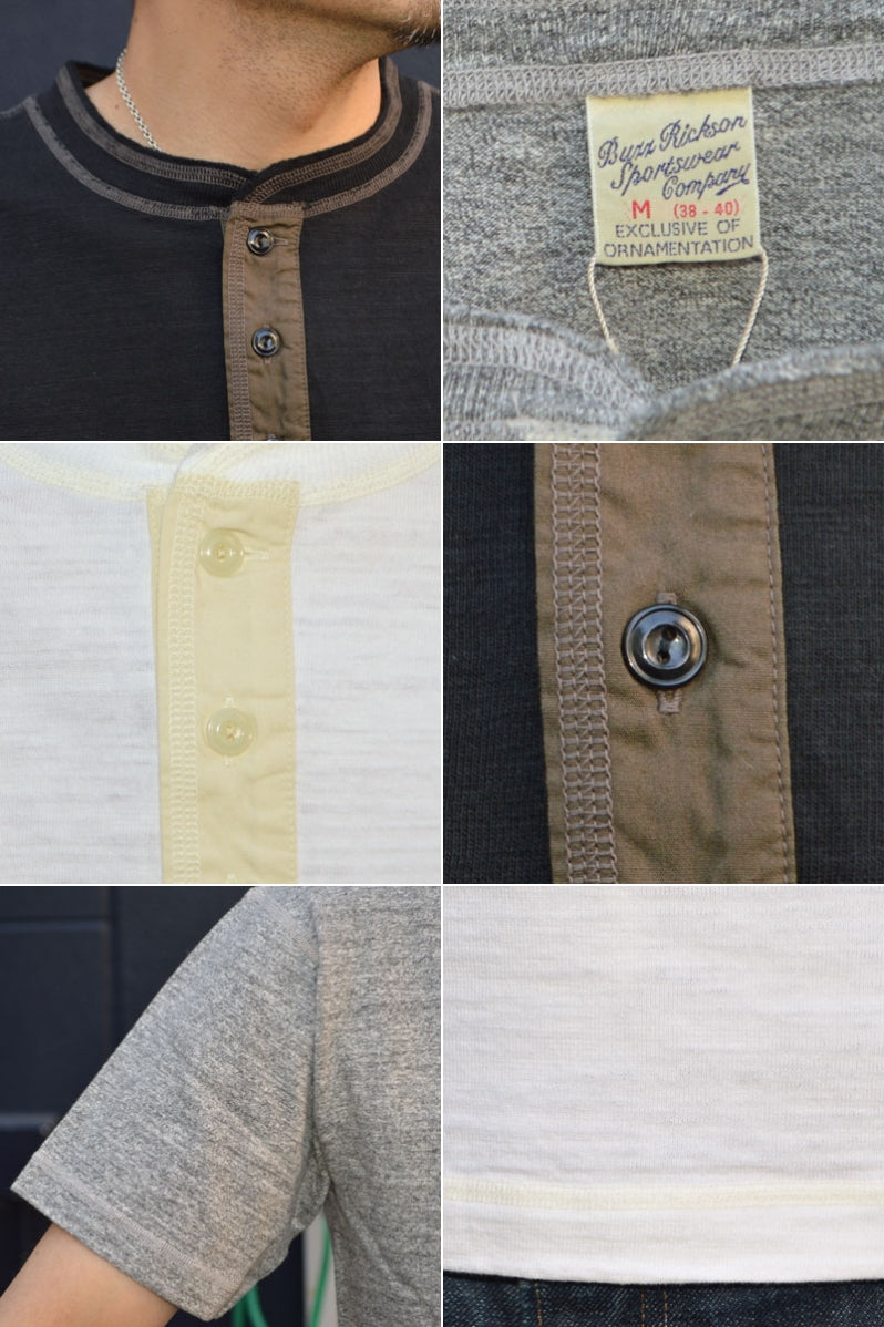 BUZZ RICKSON'S "BR79192" Slub Yarn Henley Neck T-Shirt