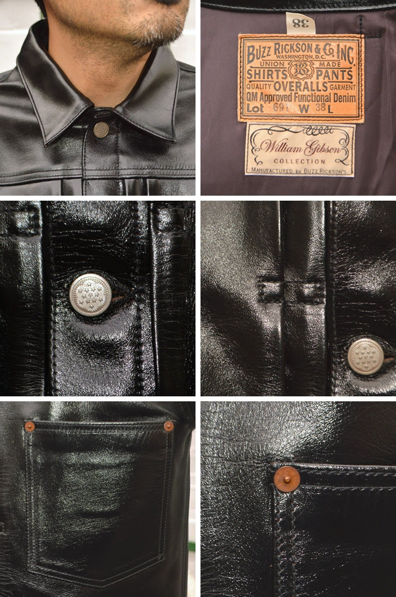 BUZZ RICKSON'S WILLIAM GIBSON COLLECTION "BR80691" BLACK LEATHER BLOUSE