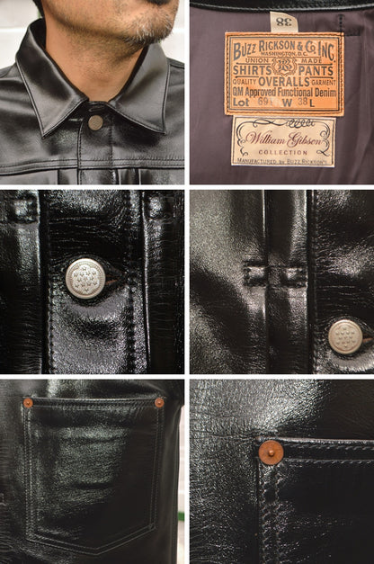 BUZZ RICKSON'S WILLIAM GIBSON COLLECTION "BR80691" BLACK LEATHER BLOUSE