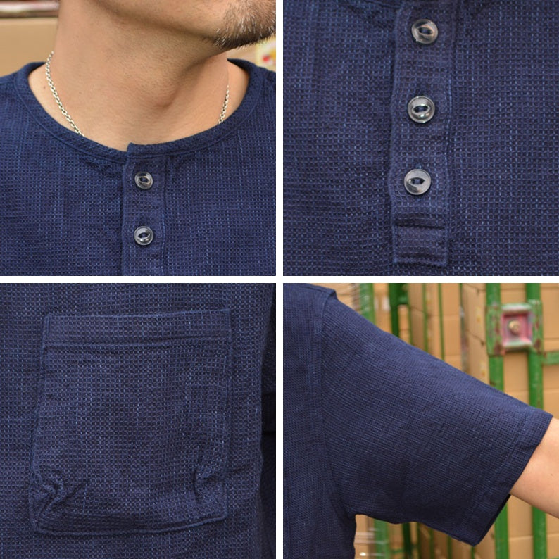 FOB FACTORY "F3493" INDIGO WAFFLE-T