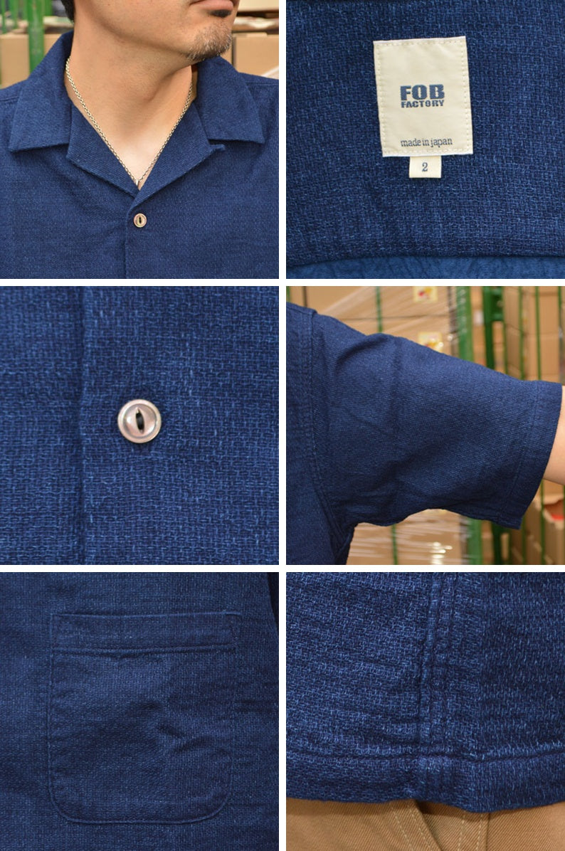 FOB FACTORY､F3508､INDIGO HOLIDAY SHIRT – BEARS' -TOKYO-
