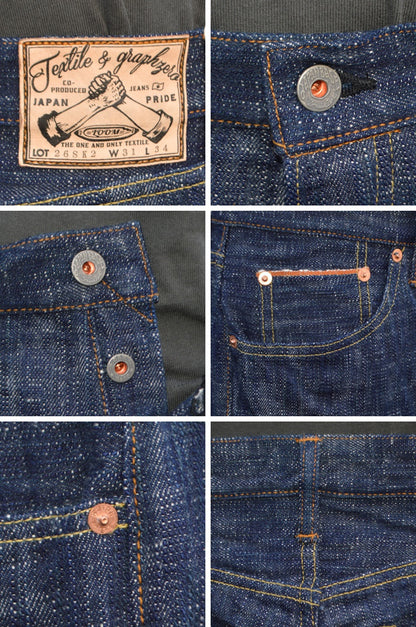 graphzero "GZ-15SLSTSK-GR" 15oz Hank-dyed Slim Straight Jeans