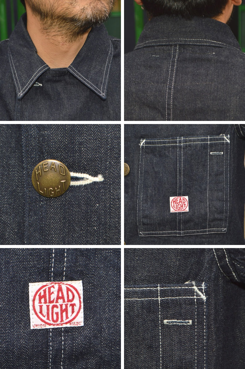 HEADLIGHT "HD15844" 9.5oz. SPECIAL WEAVE DENIM DOUBLE BREASTED COAT