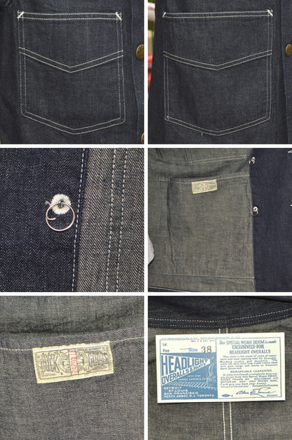 HEADLIGHT "HD15844" 9.5oz. SPECIAL WEAVE DENIM DOUBLE BREASTED COAT