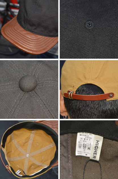 HIGHER ”HT26044” VINTAGE DUCK × LEATHER BRIM CAP