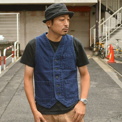 ONI DENIM "05100-3×3IDT" Indigo Twill Bio Wash Vest