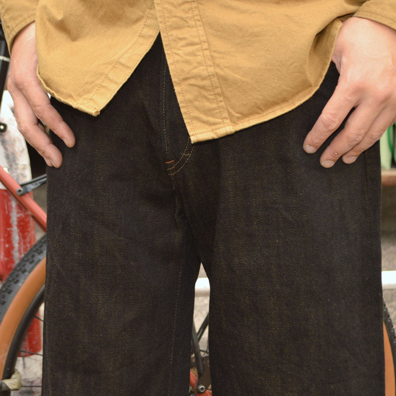 ONI DENIM "222 BKOL" 12oz Black × Olive Denim Super Wide Straight
