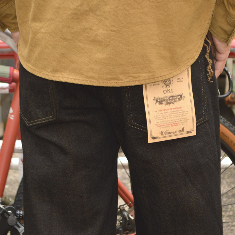 ONI DENIM "222 BKOL" 12oz Black × Olive Denim Super Wide Straight