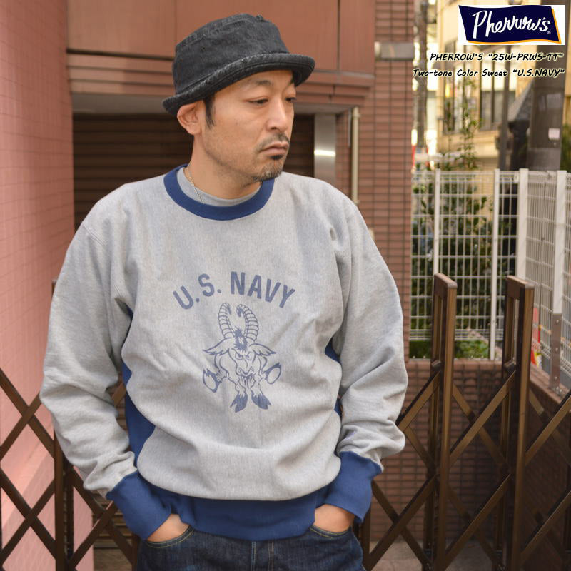 PHERROW'S "25W-PRWS-TT1" Two-tone Color Sweat "U.S. NAVY"