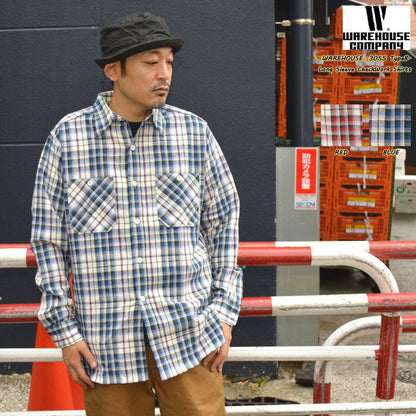 WAREHOUSE "3055 Type B" LONG SLEEVE CHECK WORK SHIRTS
